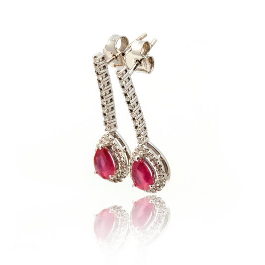 Cercei aur alb 18k cu Rubine de 0.80ct si Diamante de 0.40ct
