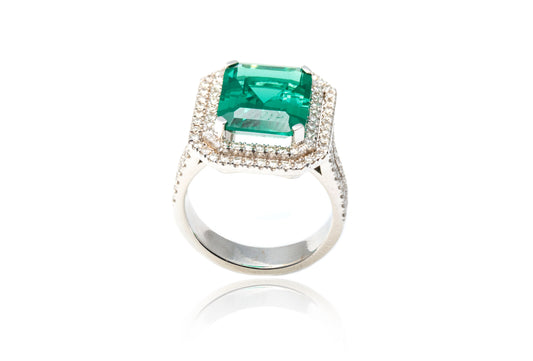 Inel aur alb 18k cu Green Citrin 5,00CT si Diamante 0,75CT