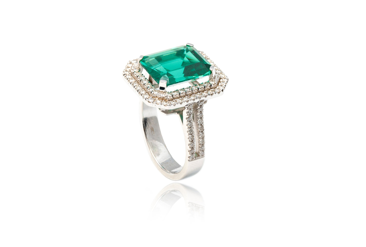Inel aur alb 18k cu Green Citrin 5,00CT si Diamante 0,75CT