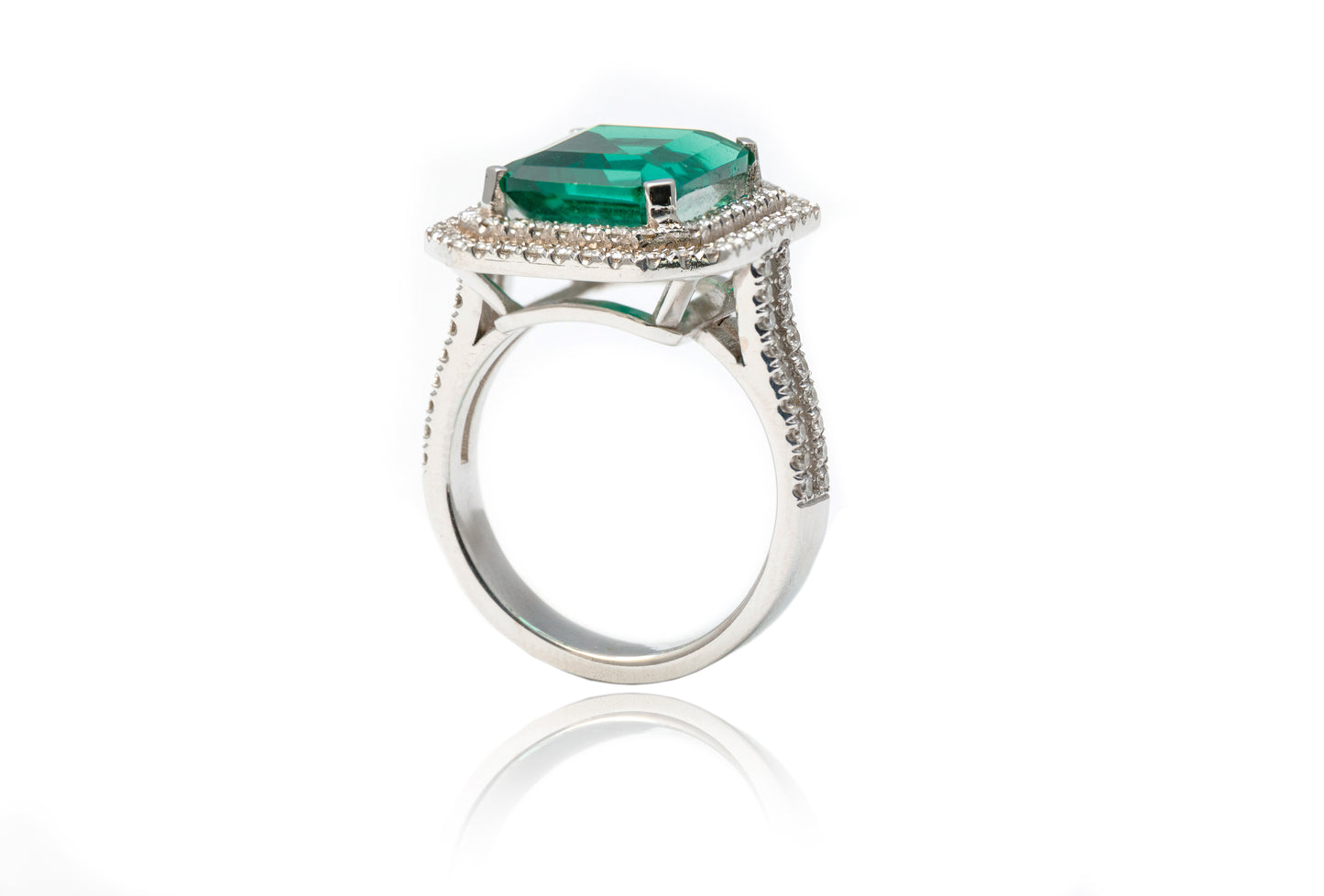 Inel aur alb 18k cu Green Citrin 5,00CT si Diamante 0,75CT