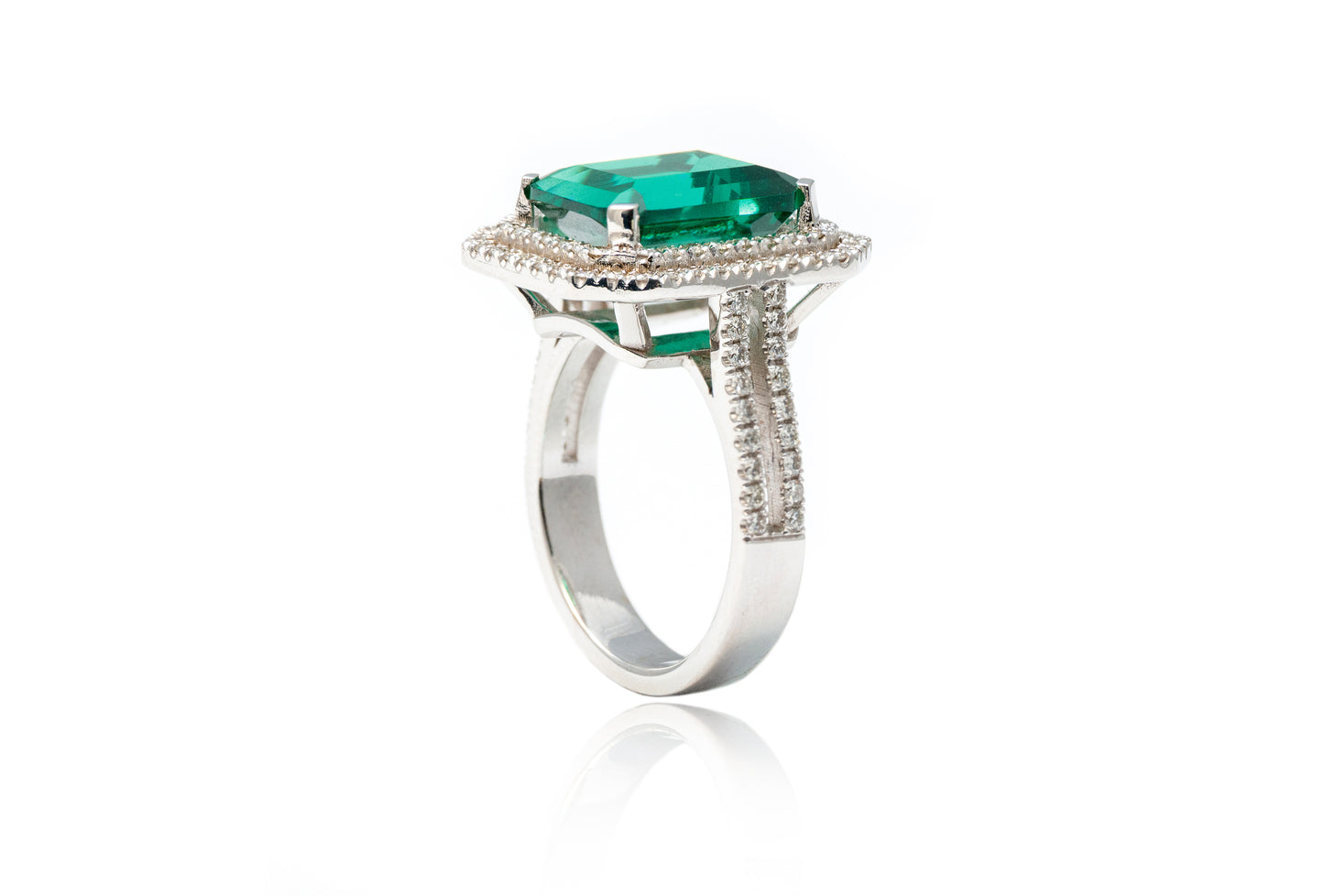 Inel aur alb 18k cu Green Citrin 5,00CT si Diamante 0,75CT