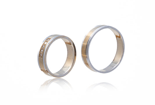 Verighete aur alb si aur galben 14k cu Diamante de 0.08CT