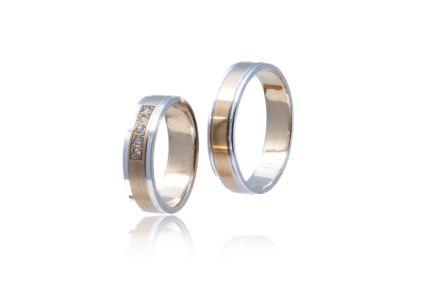 Verighete aur alb si aur galben 14k cu Diamante de 0.08CT