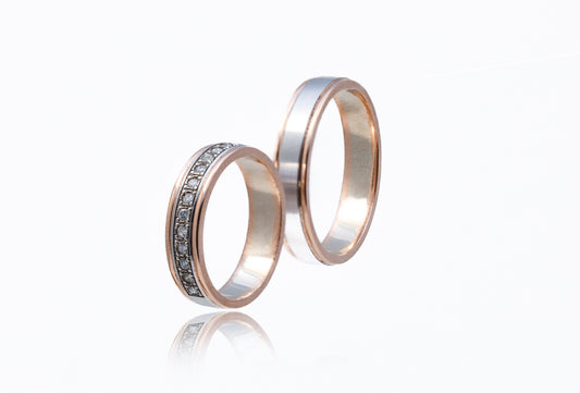 Verighete aur roze si alb 14k cu diamante de 0.26 CT
