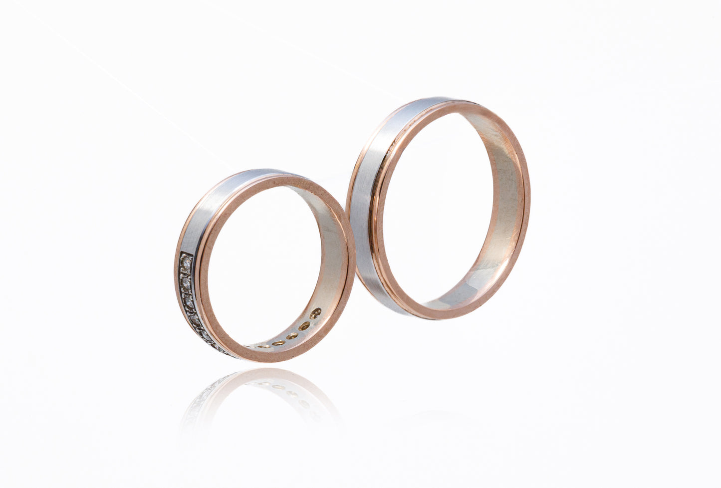 Verighete aur roze si alb 14k cu diamante de 0.26 CT