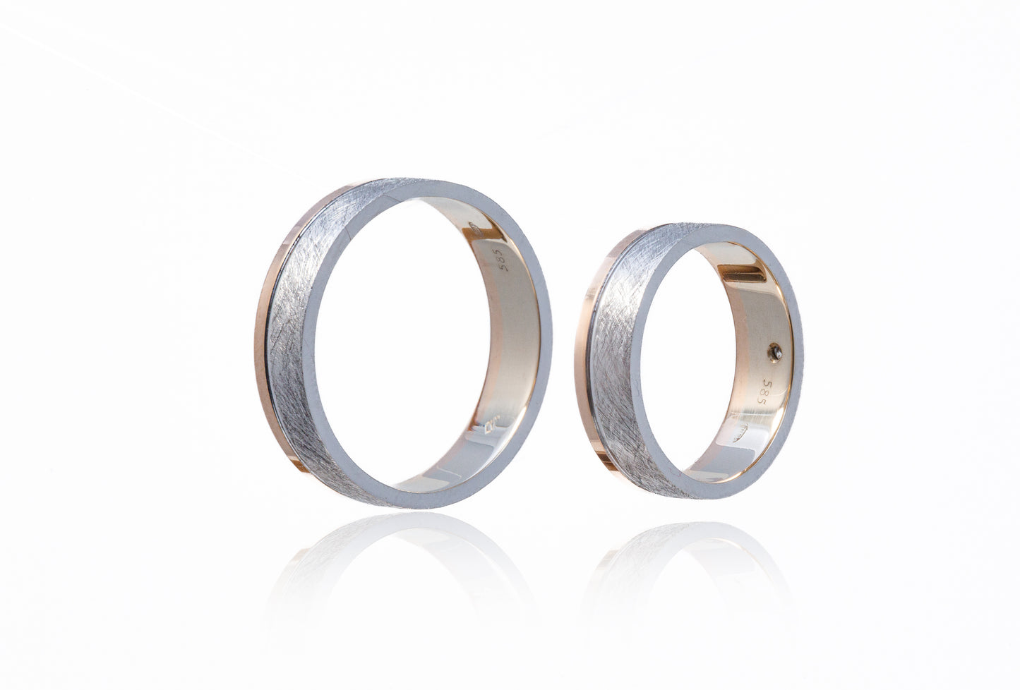Verighete aur roze si alb 14k cu Diamant de 0.02CT