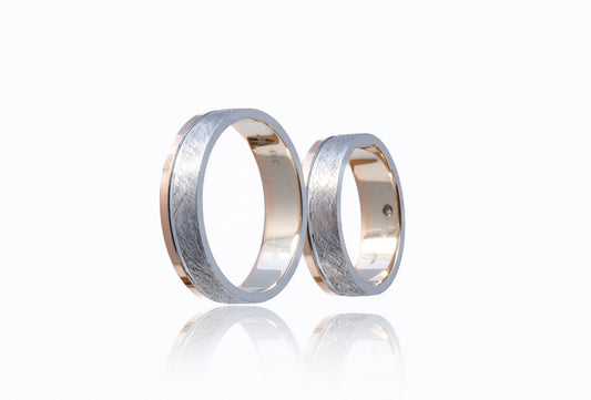 Verighete aur roze si alb 14k cu Diamant de 0.02CT
