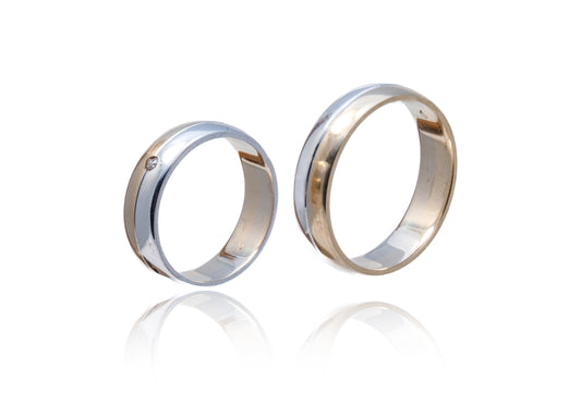 Verighete aur galben si alb 14k cu Diamant de 0.02CT