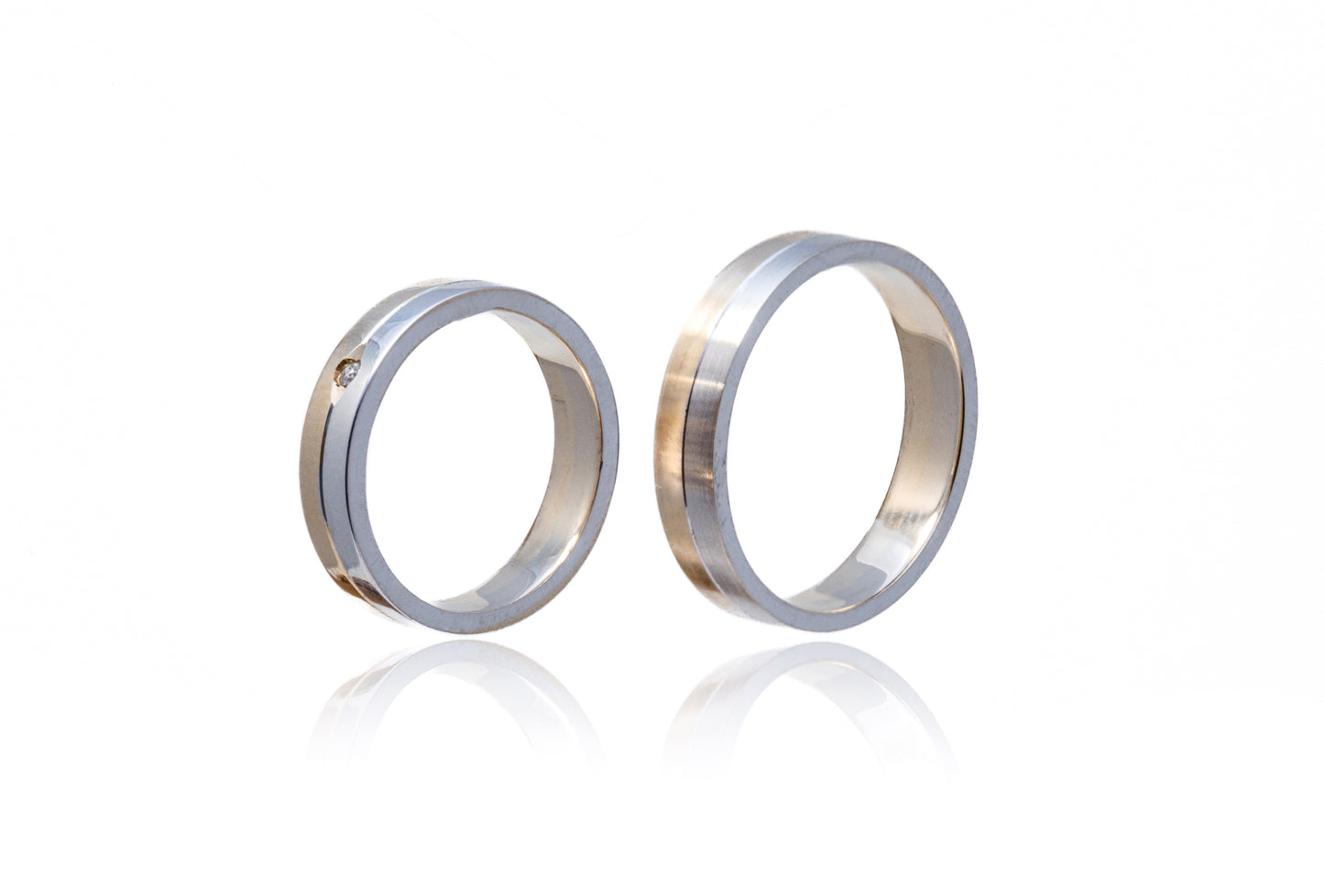 Verighete aur galben si alb 14 k cu Diamant de 0.02Ct