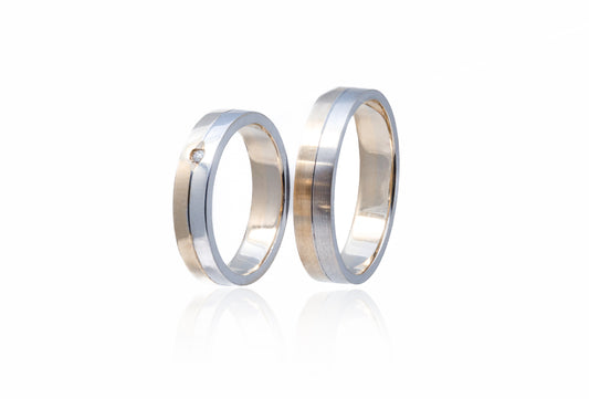 Verighete aur galben si alb 14 k cu Diamant de 0.02Ct