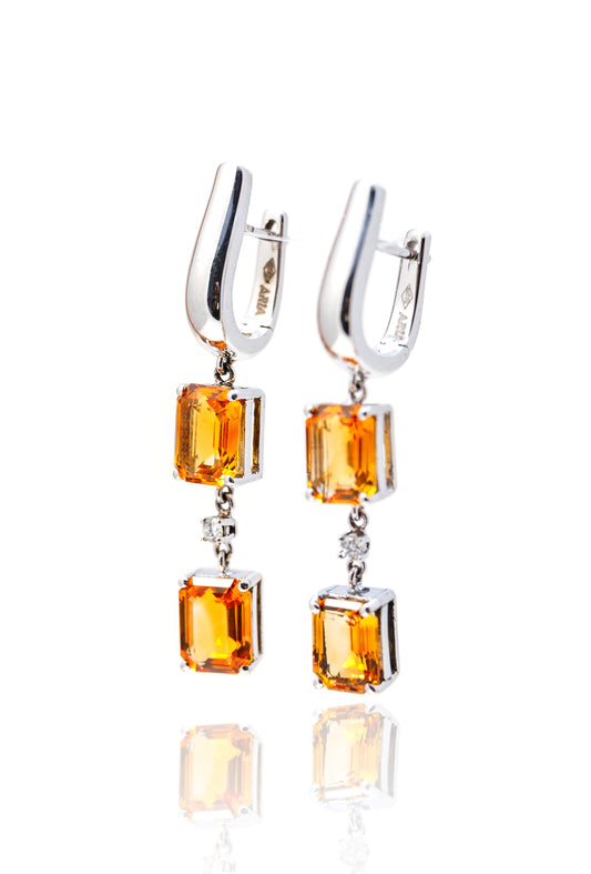 Cercei aur alb 18k  cu Citrine de 1.0ct si diamante de 0.08ct