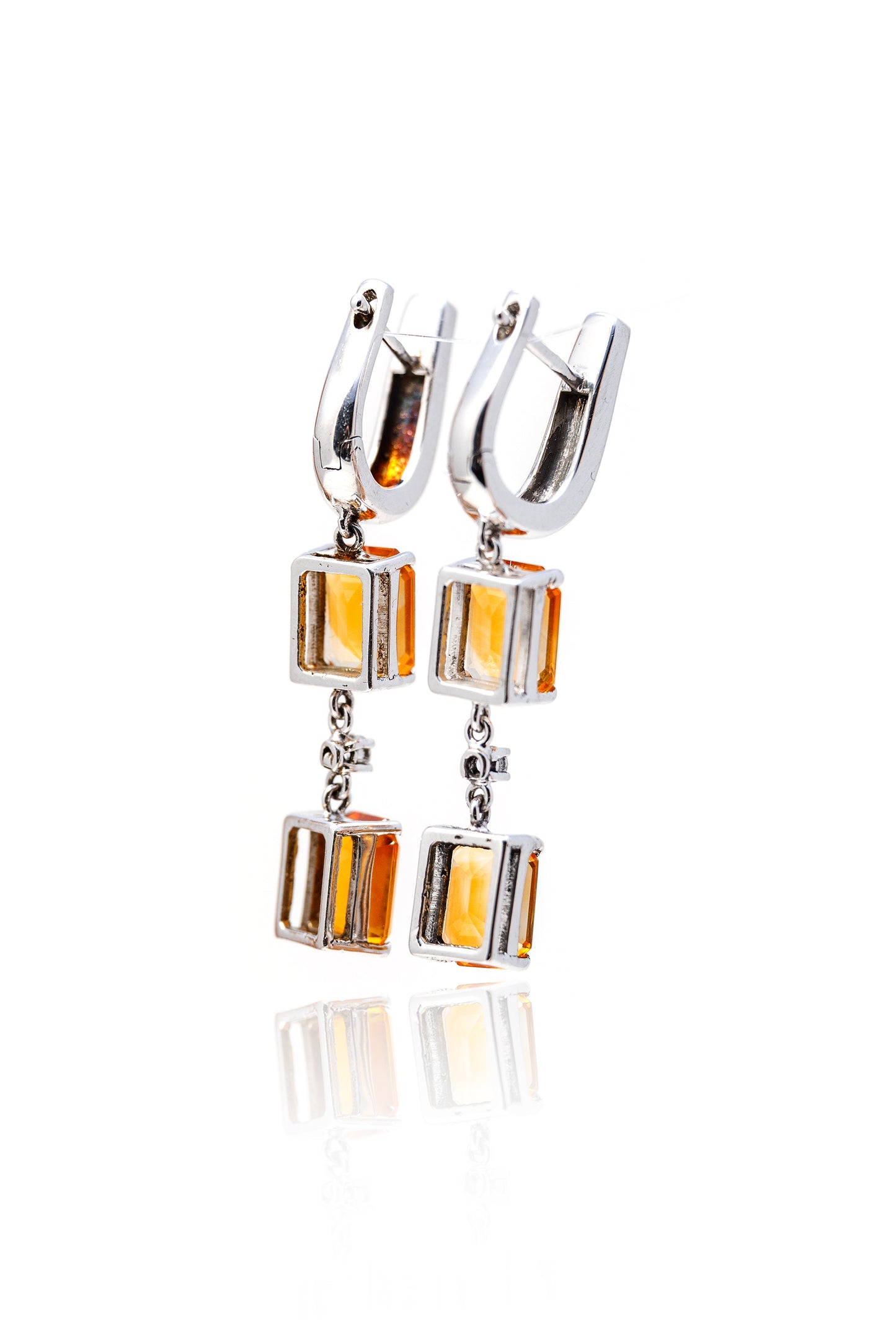 Cercei aur alb 18k  cu Citrine de 1.0ct si diamante de 0.08ct