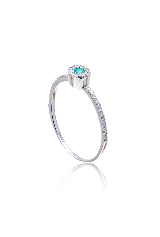 Inel aur alb de 18 k cu smarald si diamante de 0.12 ct