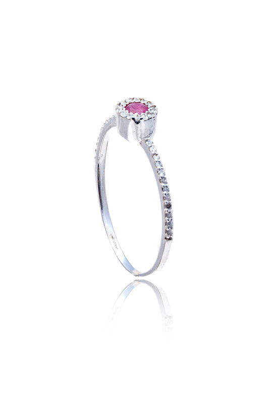 Inel aur alb de 18 k cu rubin si diamante de 0.12 ct
