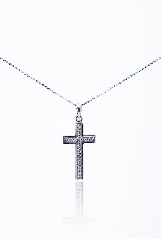 Lant cu pandativ cruce din aur alb 18 K cu diamante de 0.14 ct