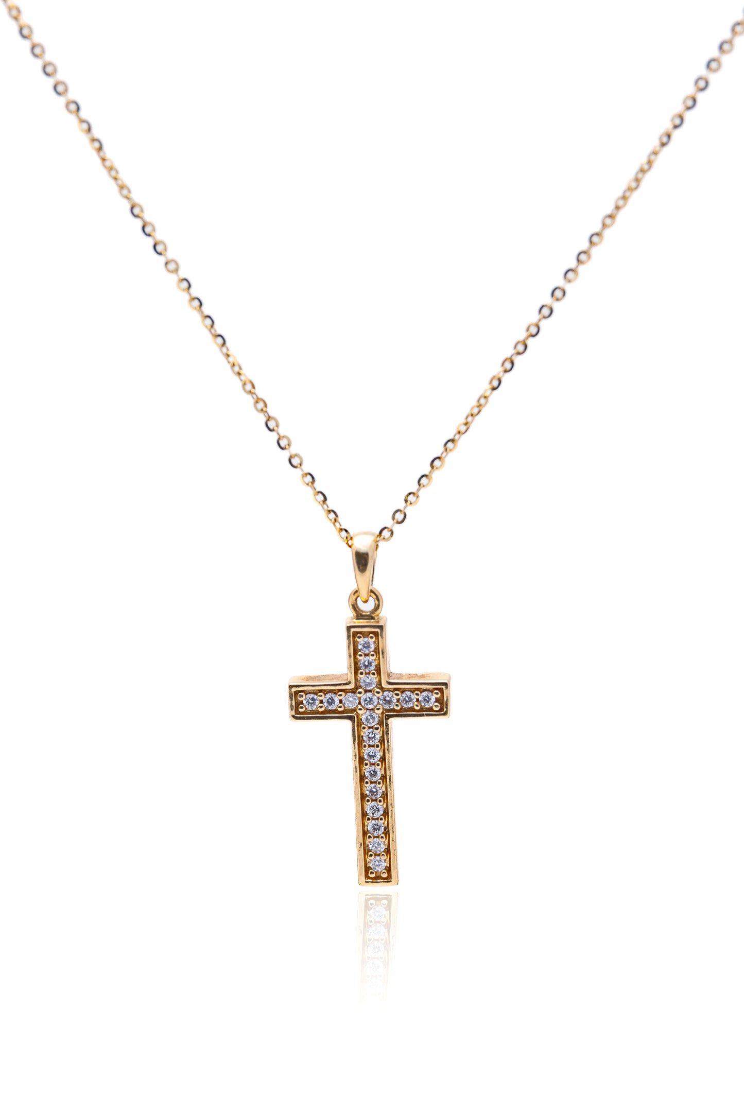 Lant cu pandativ cruce din aur roze de 18k cu diamante de 0.18 ct
