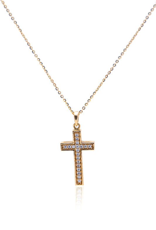 Lant cu pandativ cruce din aur roze de 18k cu diamante de 0.18 ct