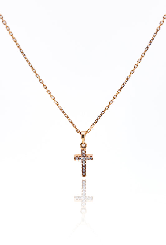 Lant cu pandativ cruce aur roze 18 k cu diamante de 0.10ct