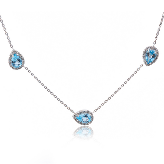 Colier aur alb 18k cu Topaz Swiss Blue de 1.20ct si diamante de 0.30ct