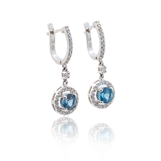 Cercei aur alb 18k cu Topaz London Blue de 1.0ct si diamante de 0.22ct