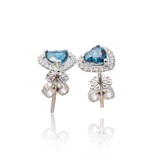 Cercei aur alb 18k cu Topaz London Blue de 0.70ct si diamante de 0.12ct