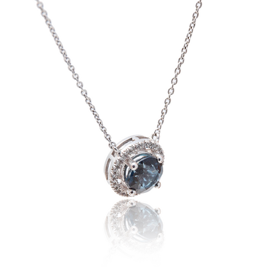 Colier aur alb 18k cu Topaz London Blue de 1.20ct si diamante de 0.15ct