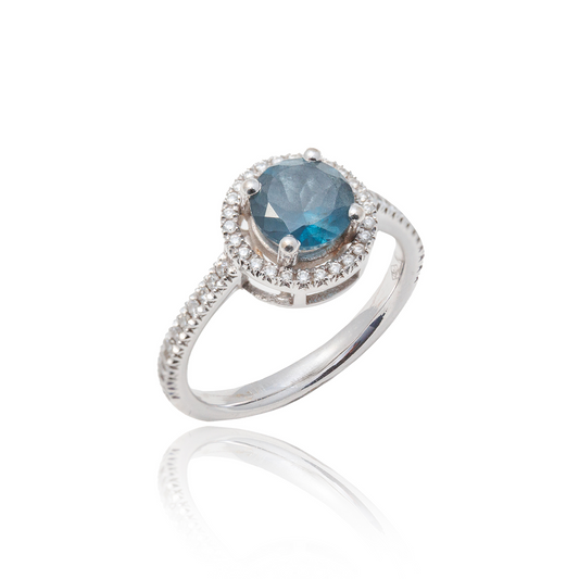 Inel aur alb 18k cu Topaz London Blue de 1.20ct si diamante de 0.39ct